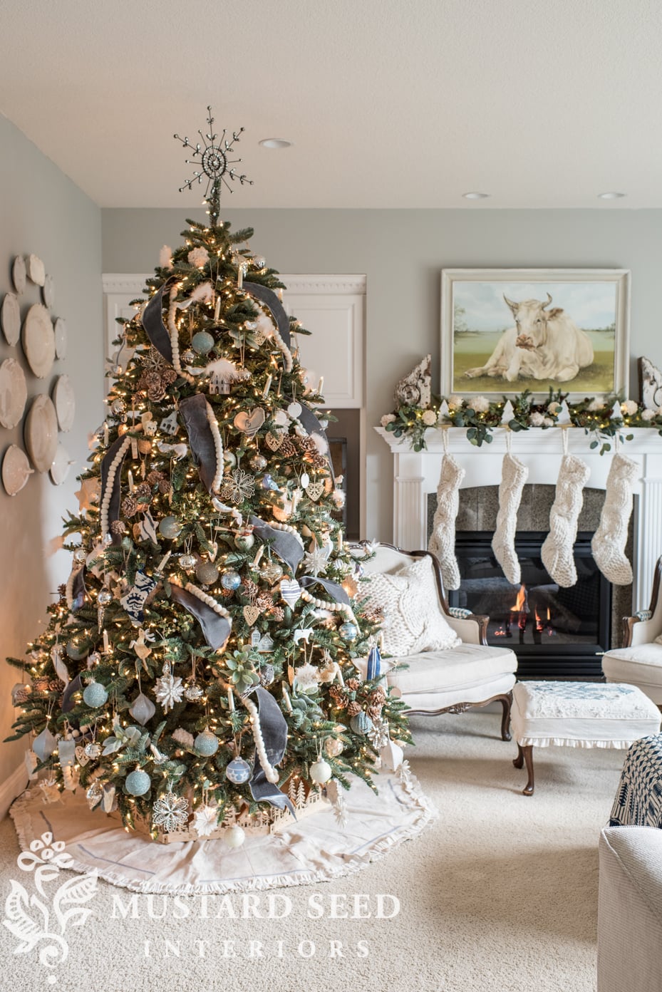 blue and white christmas tree | miss mustard seed