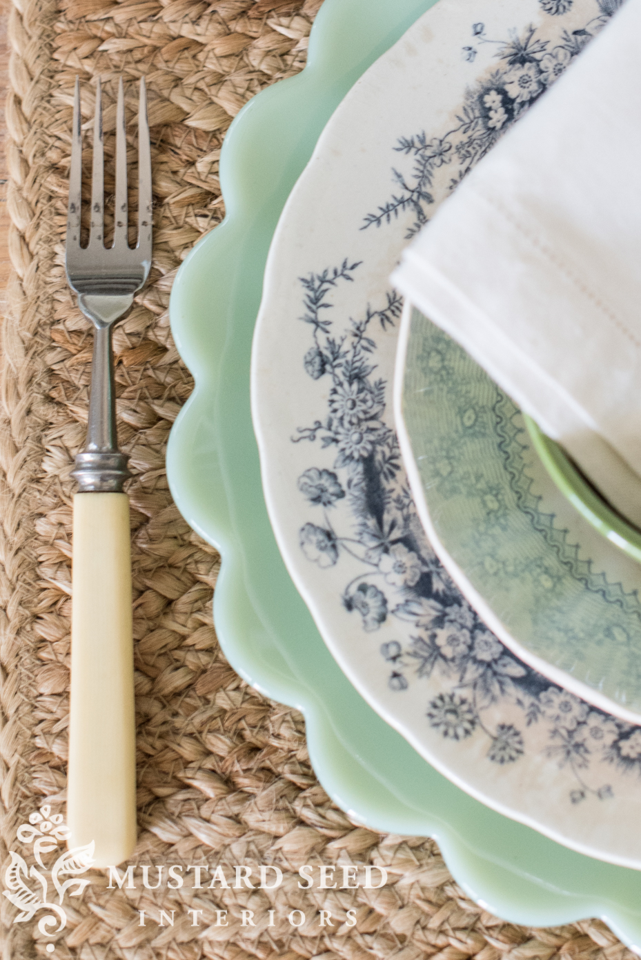 summer blue and green tablescape | miss mustard seed