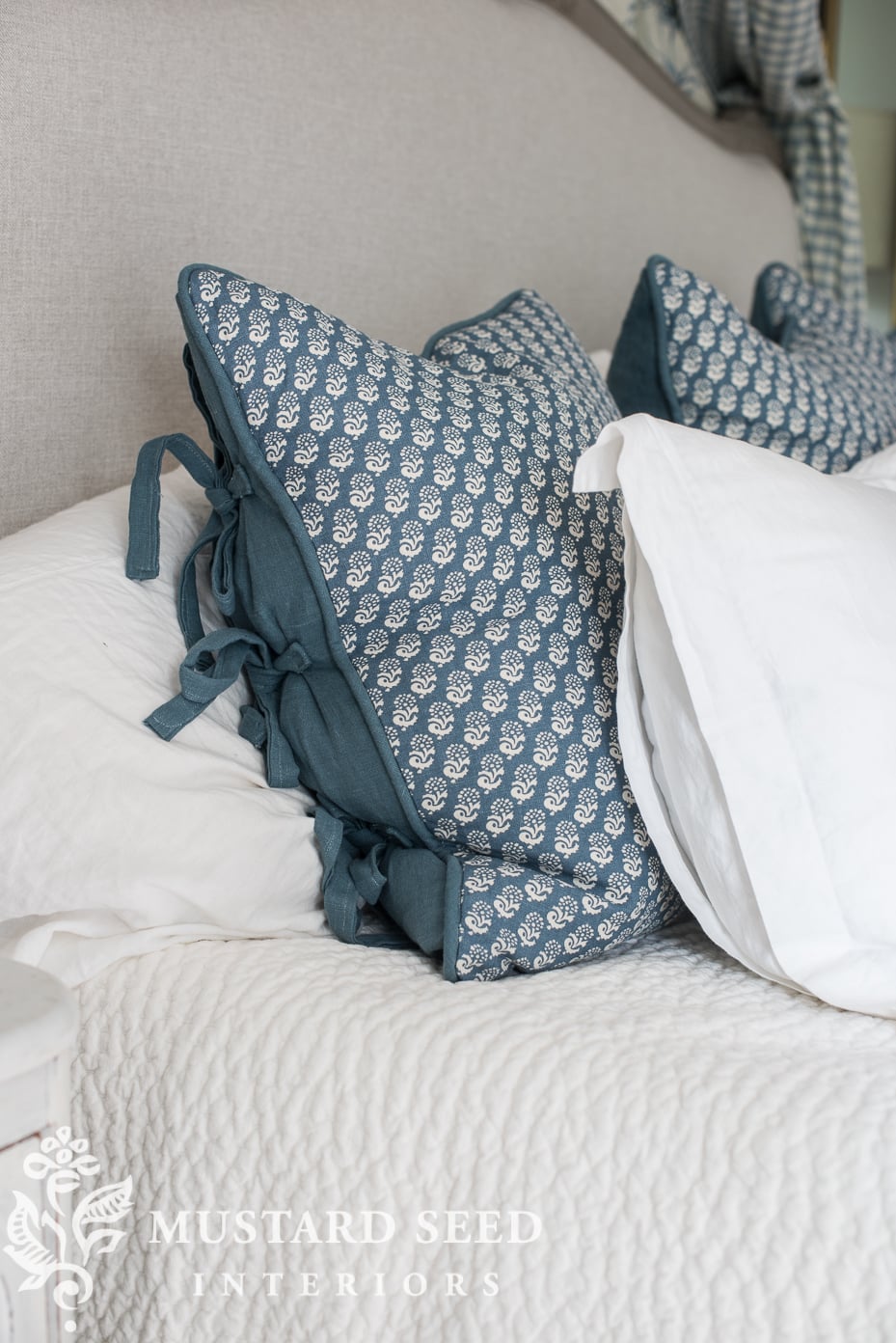blue & white | bedroom decorating | life fine textiles | miss mustard seed