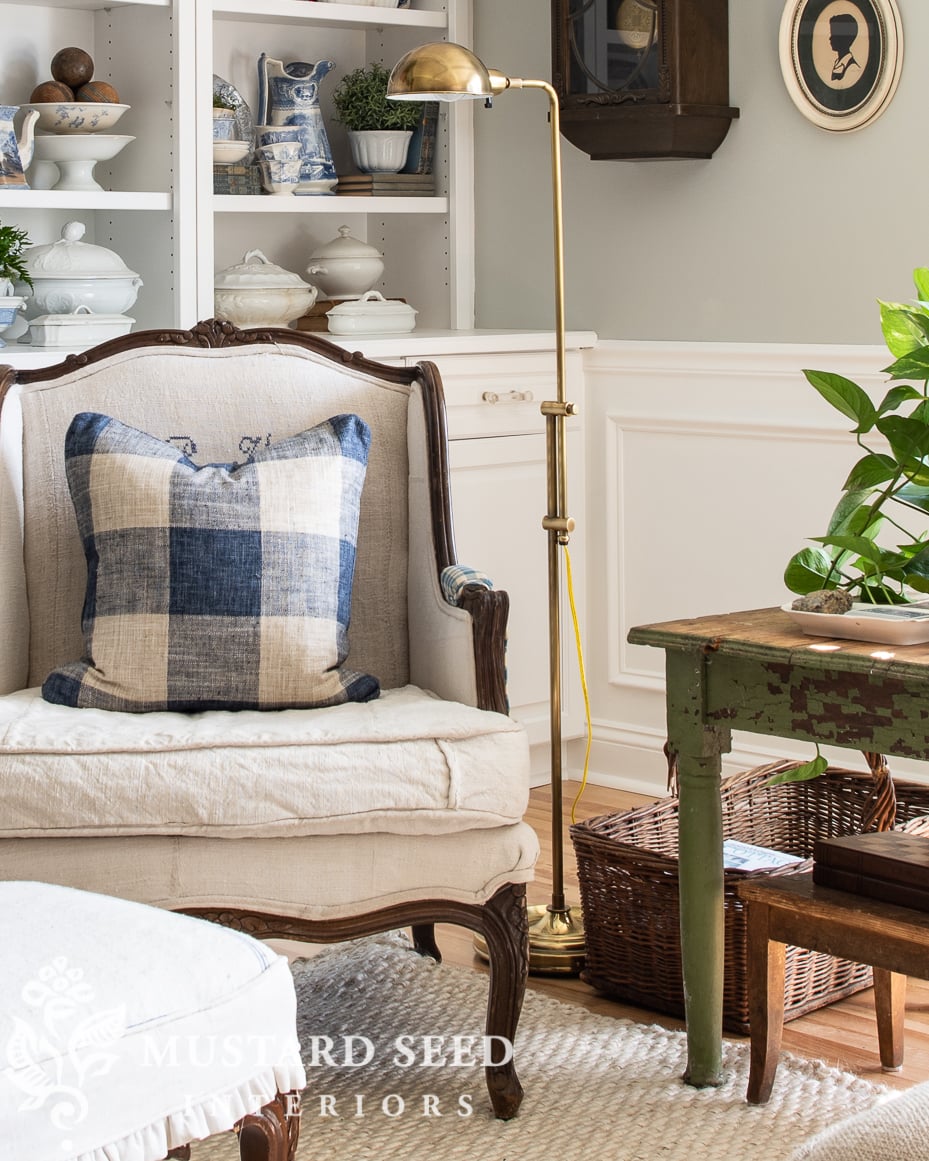 brass floor lamp | bergere chair | stonington gray | home decorating | miss mustard seed
