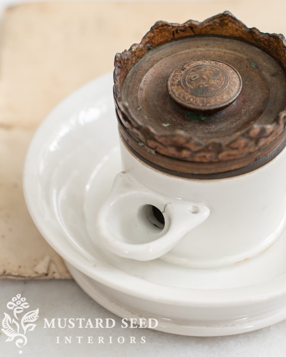 antique porcelain French pump ink well | miss mustard seed