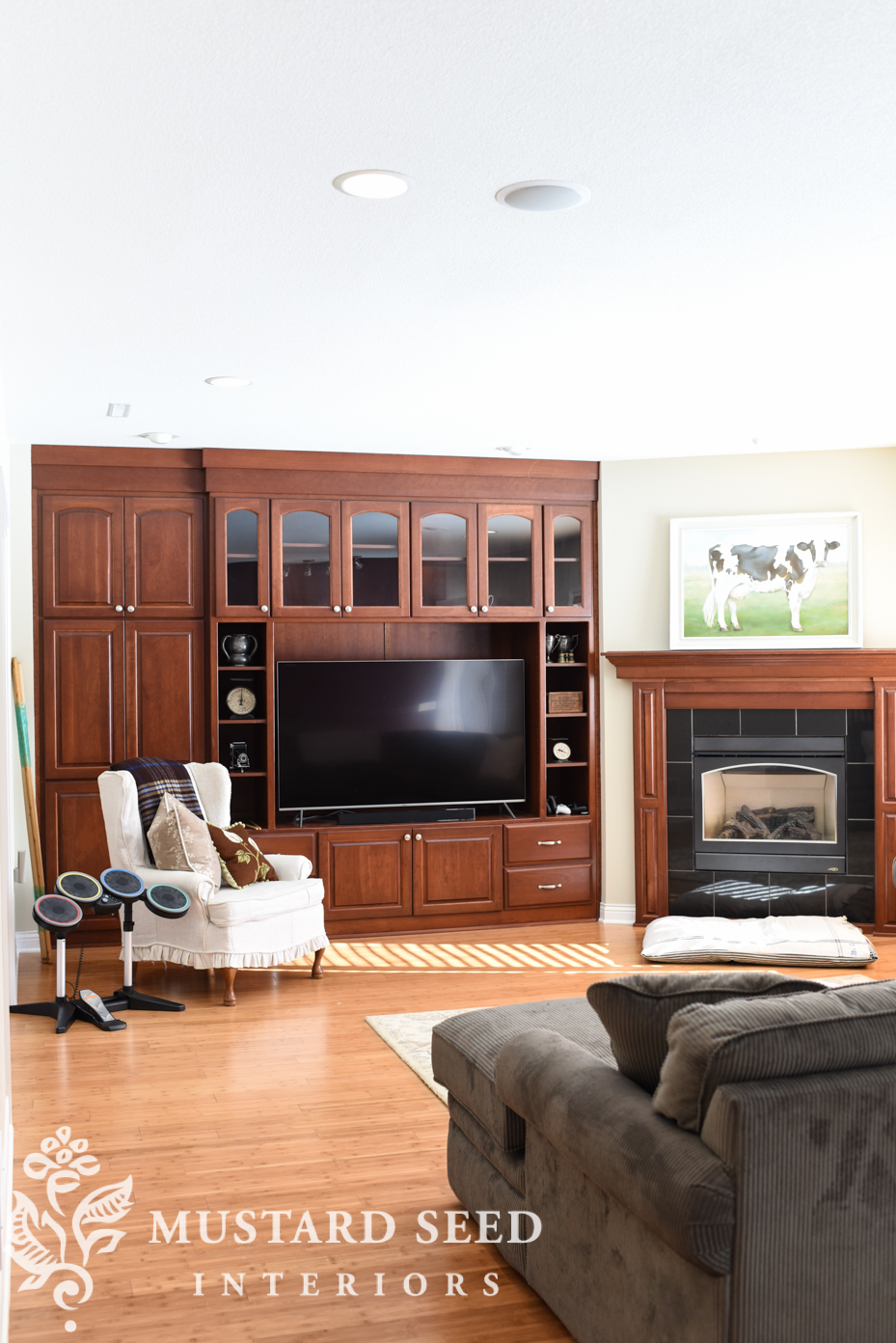 basement family room | built-in cabinets | miss mustard seed