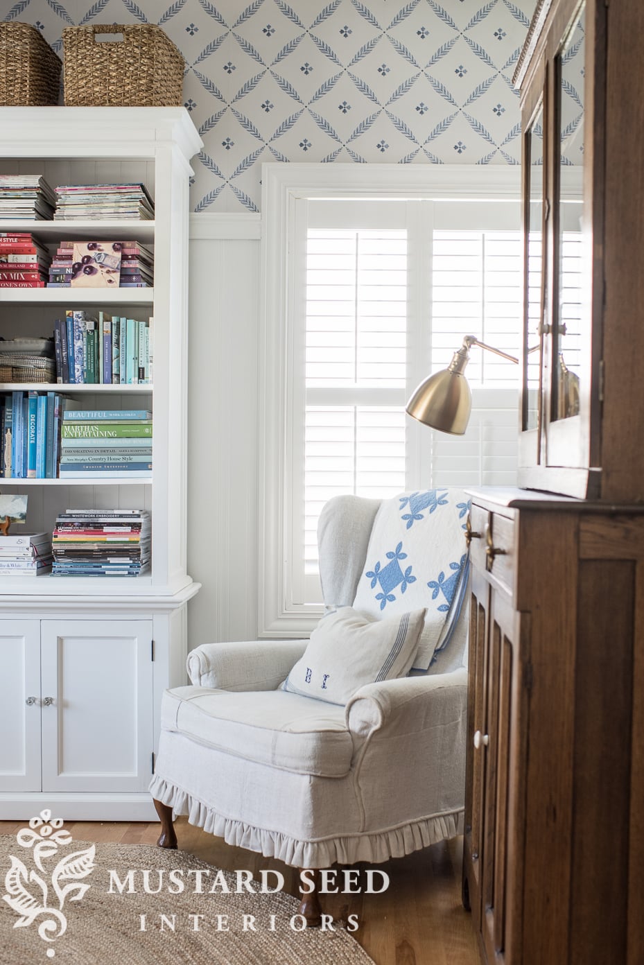 slipcovered wing chair | home office | miss mustard seed