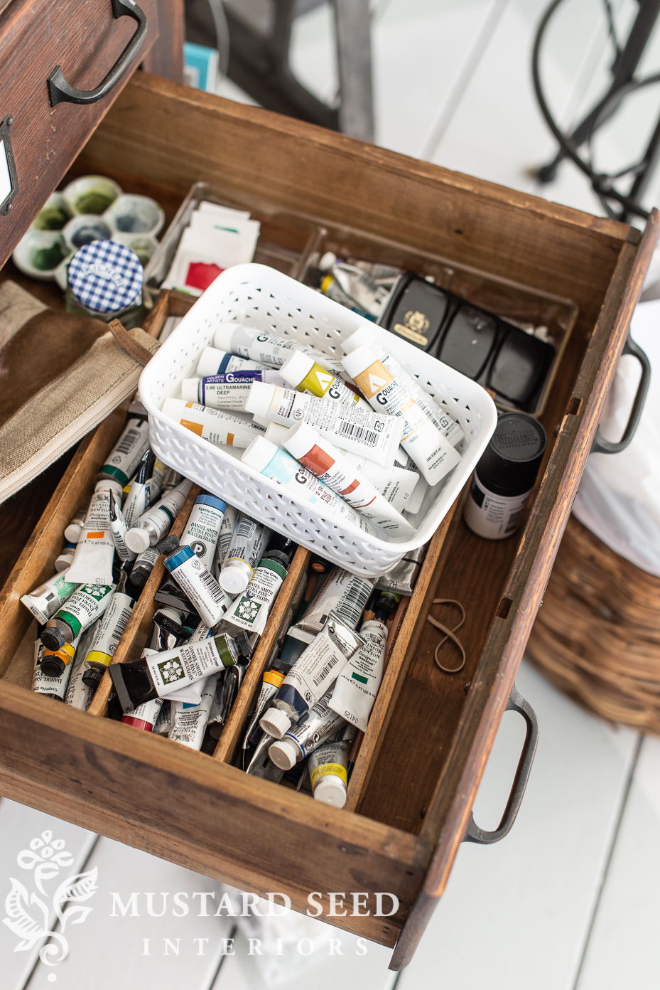 studio organizing | paintings and papers | miss mustard seed