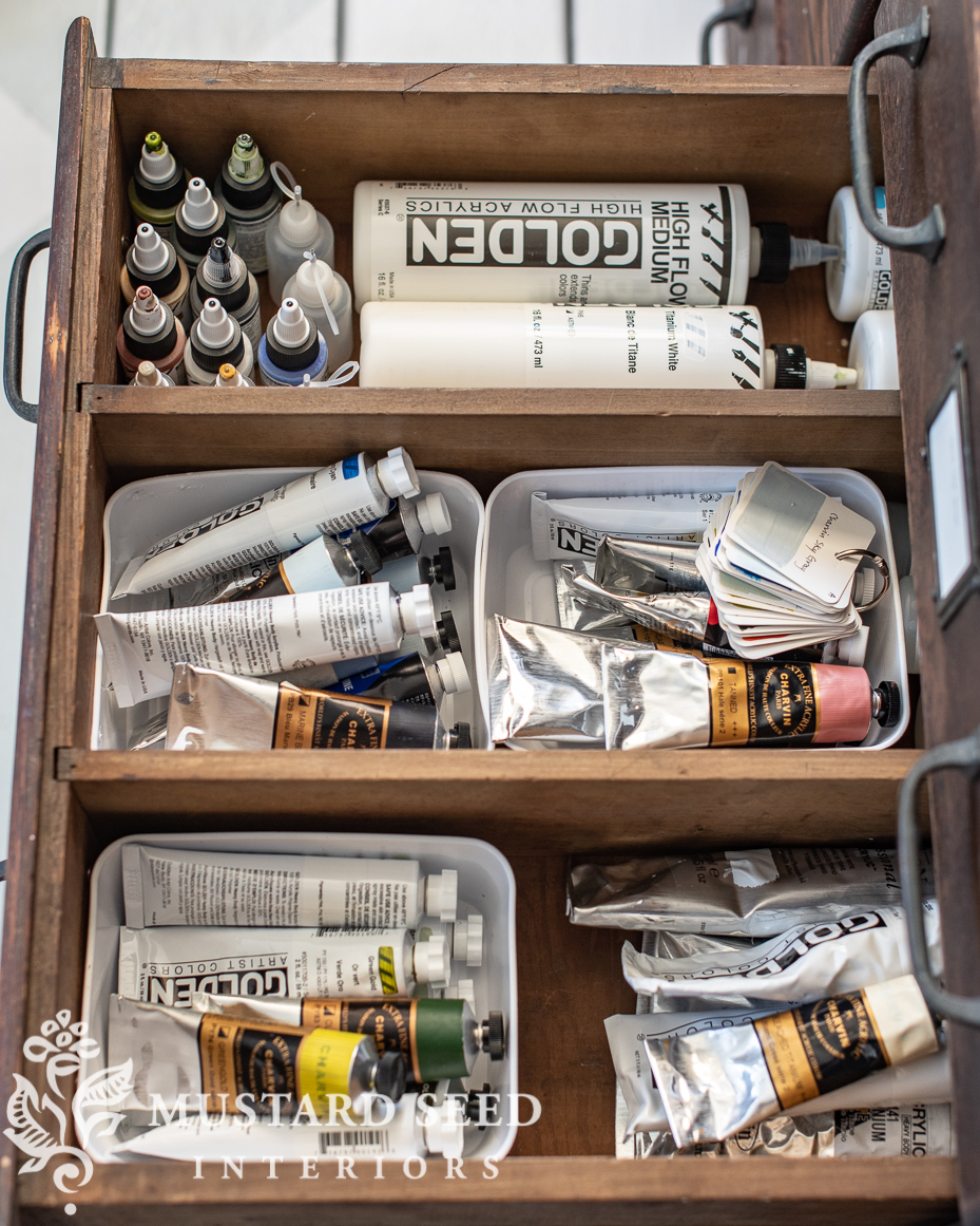studio organizing | paintings and papers | miss mustard seed