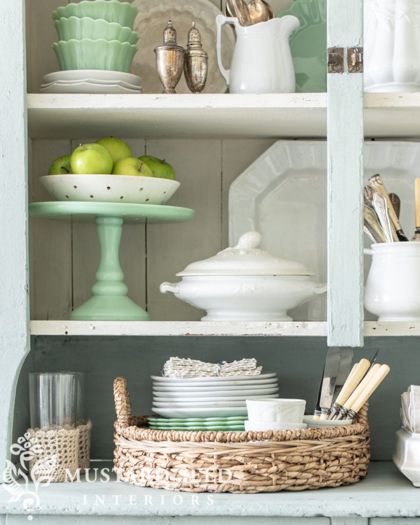 antique hutch | painted furniture | ironstone collection | shelf styling | miss mustard seed