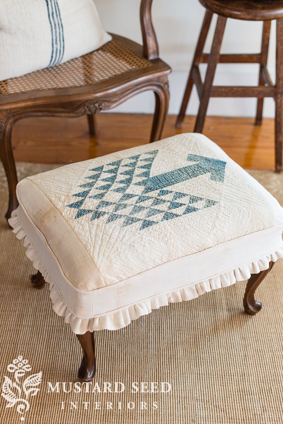 decorating with antique quilts | blue and white | miss mustard seed