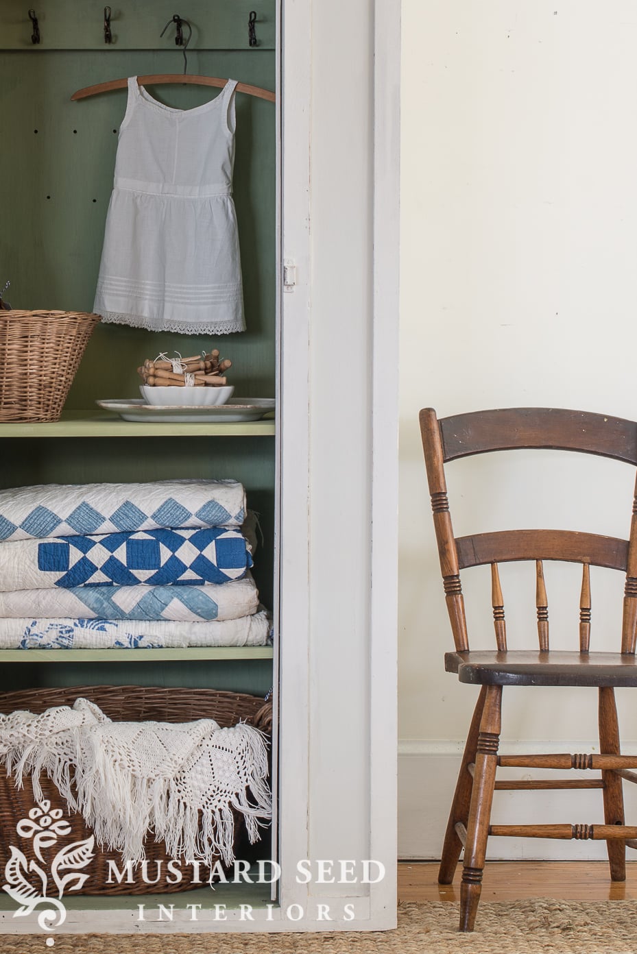 decorating with antique quilts | blue and white | miss mustard seed