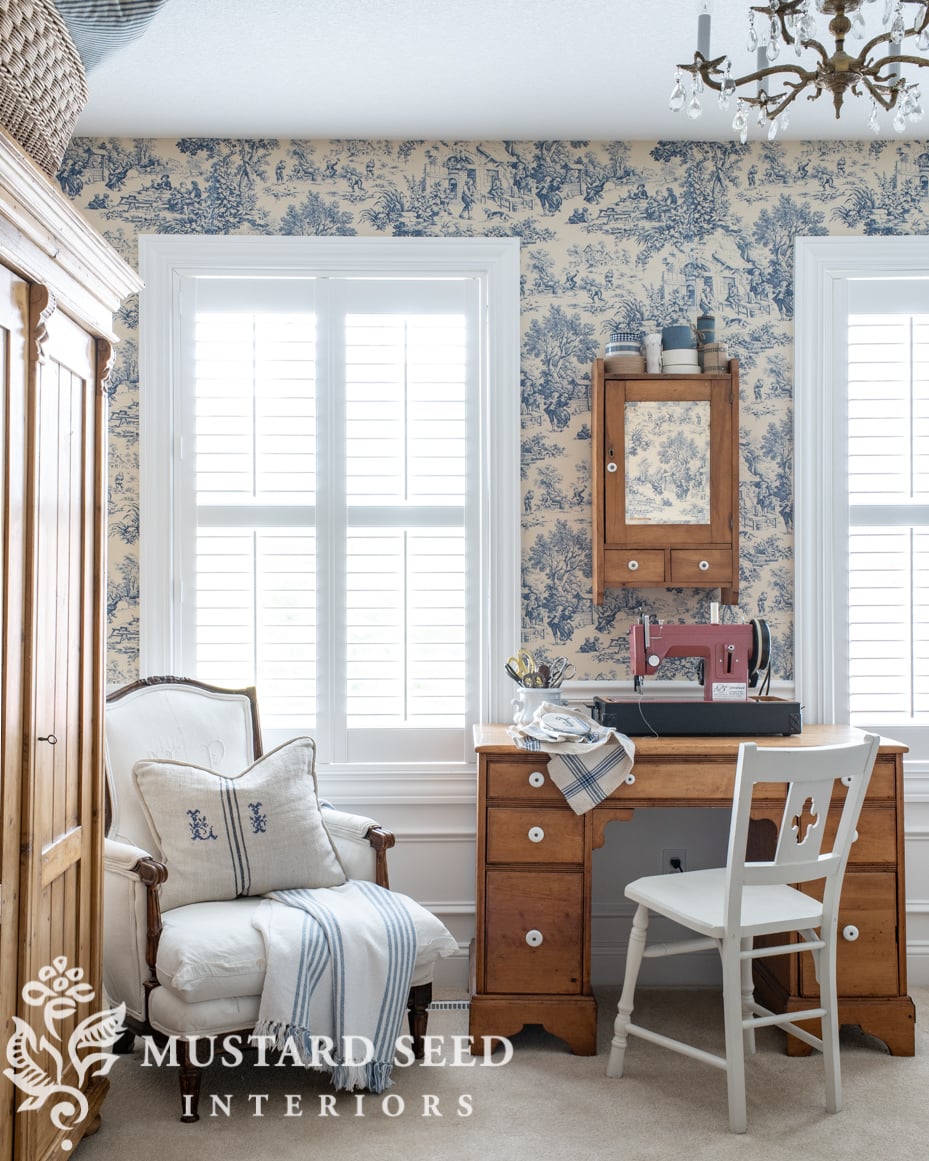 blue and white toile bedroom | antiques | miss mustard seed