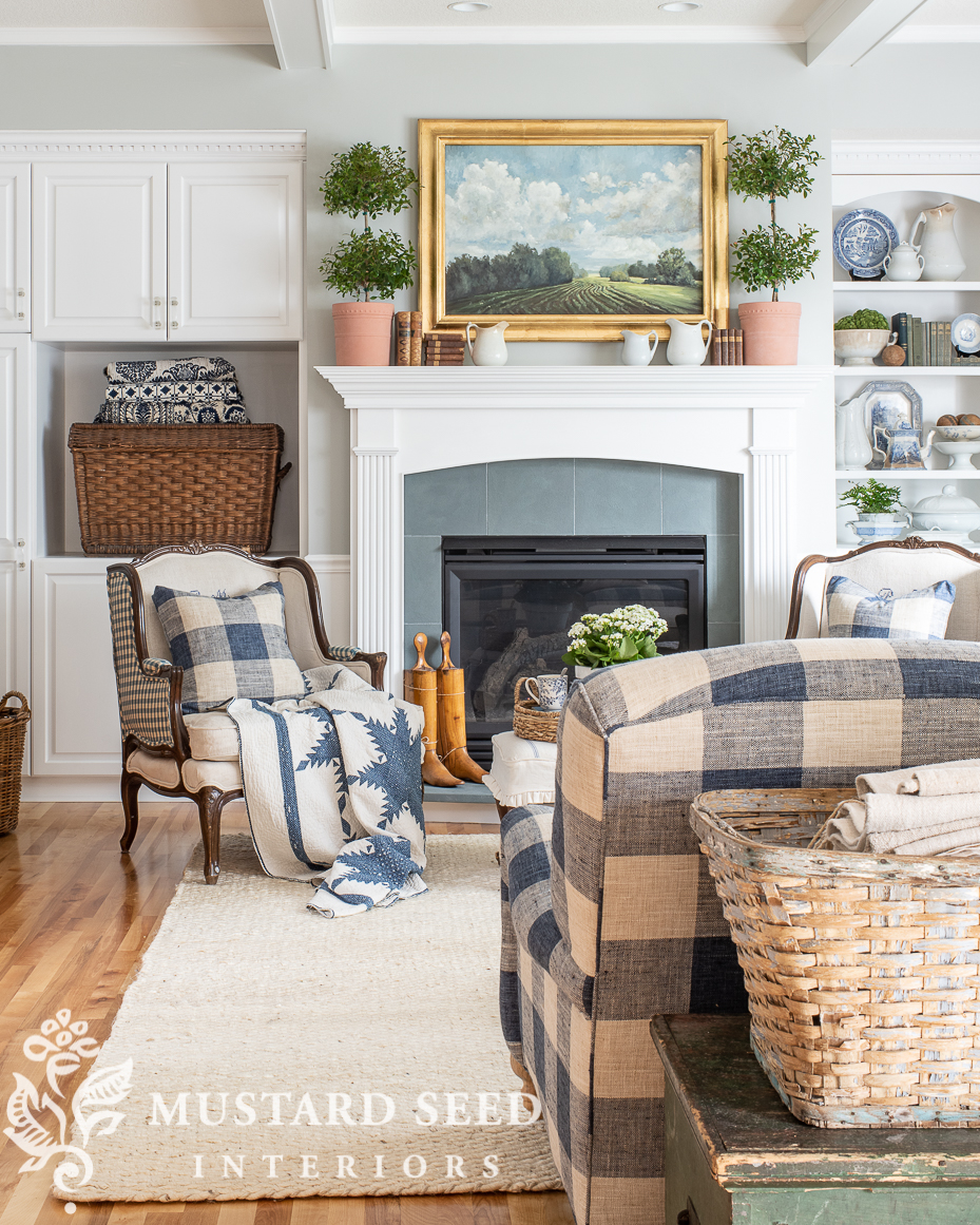 suburban minnesota home makeover | living room | painted fireplace and cabinets | feels like home | miss mustard seed