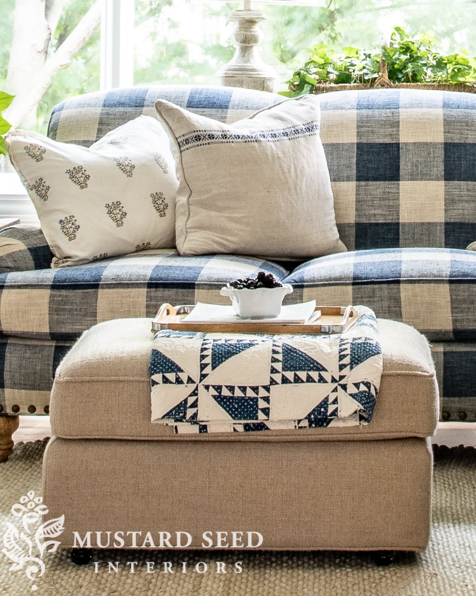 decorating with antique quilts | blue and white | miss mustard seed
