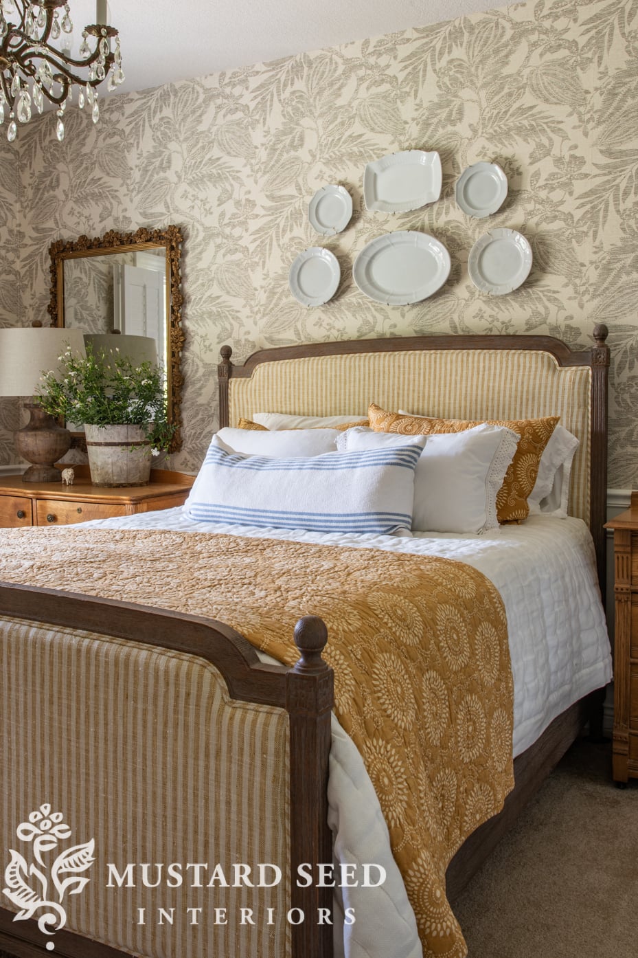 neutral guest bedroom wallpaper | antiques | miss mustard seed