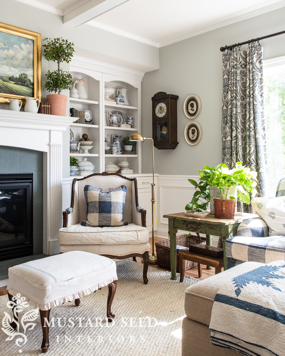 blue and white living room | miss mustard seed