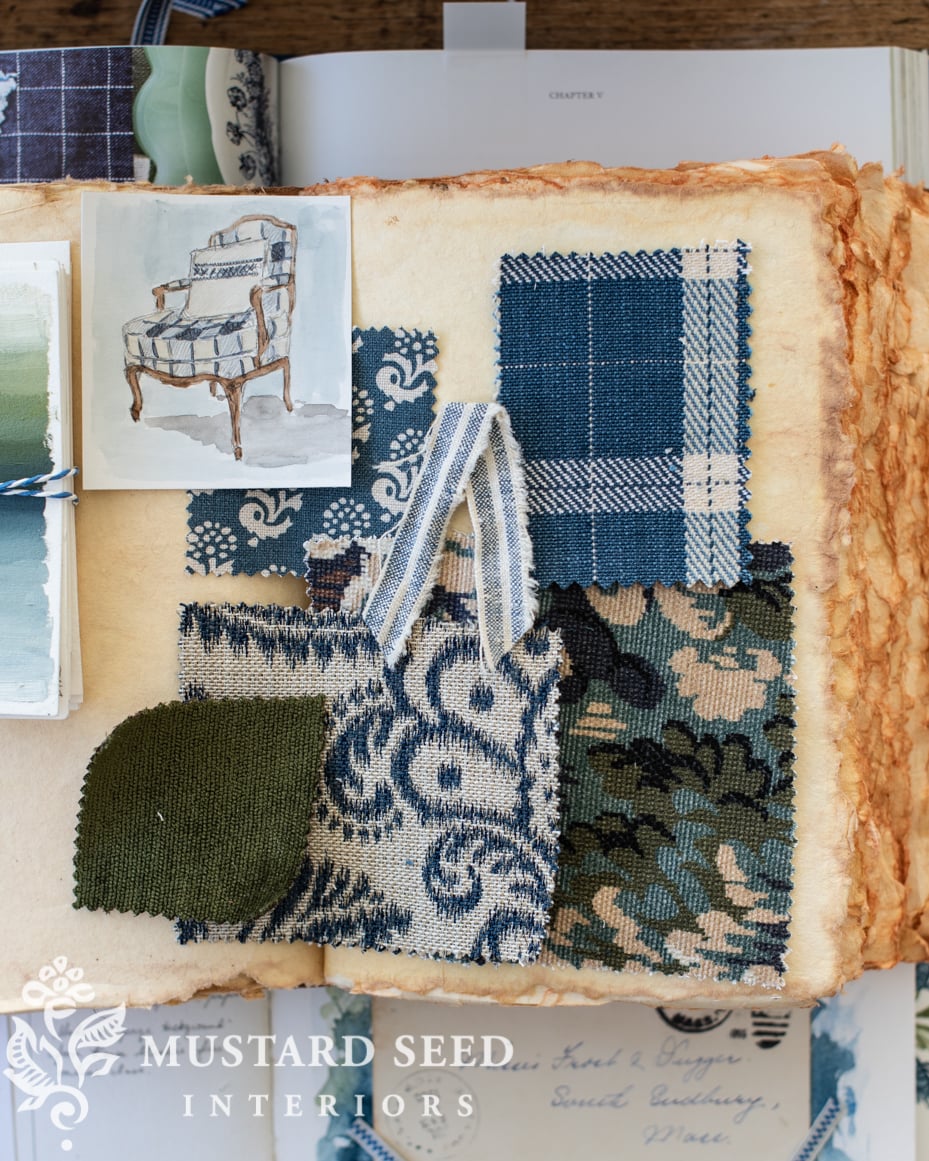 blue white green design board | miss mustard seed