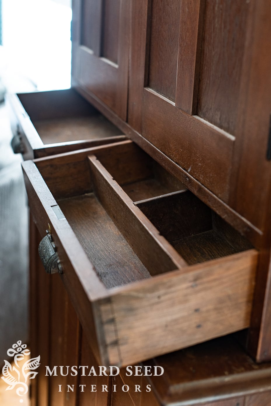basement family room makeover | antique cabinet | miss mustard seed
