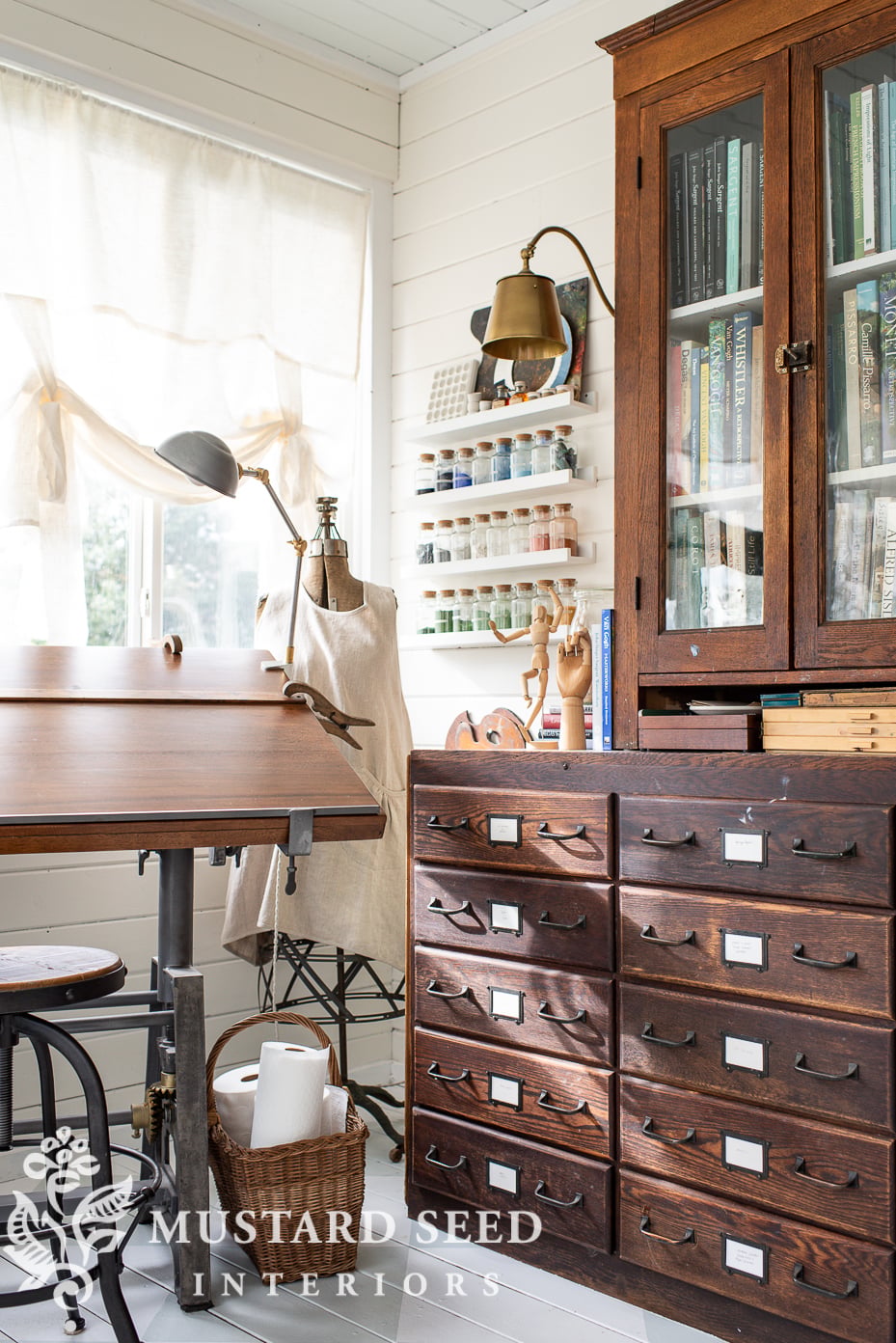 antique hardware cabinet | art studio | miss mustard seed