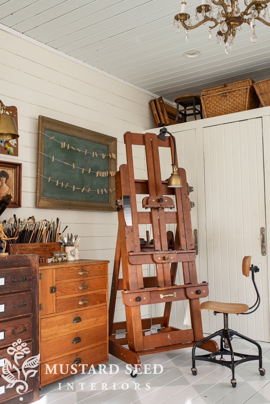 antique hardware cabinet | art studio | miss mustard seed