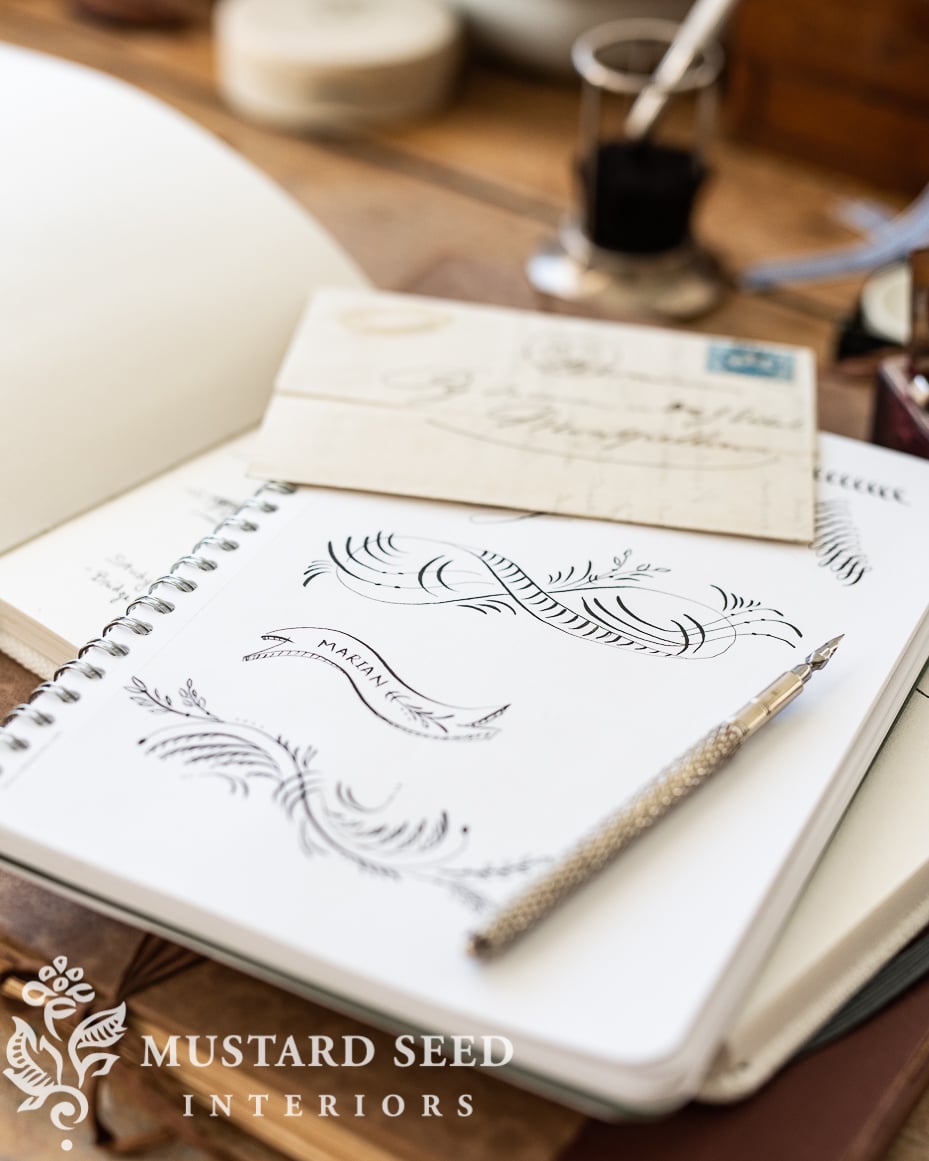 calligraphy flourishes | antique silver travel dip pen | miss mustard seed