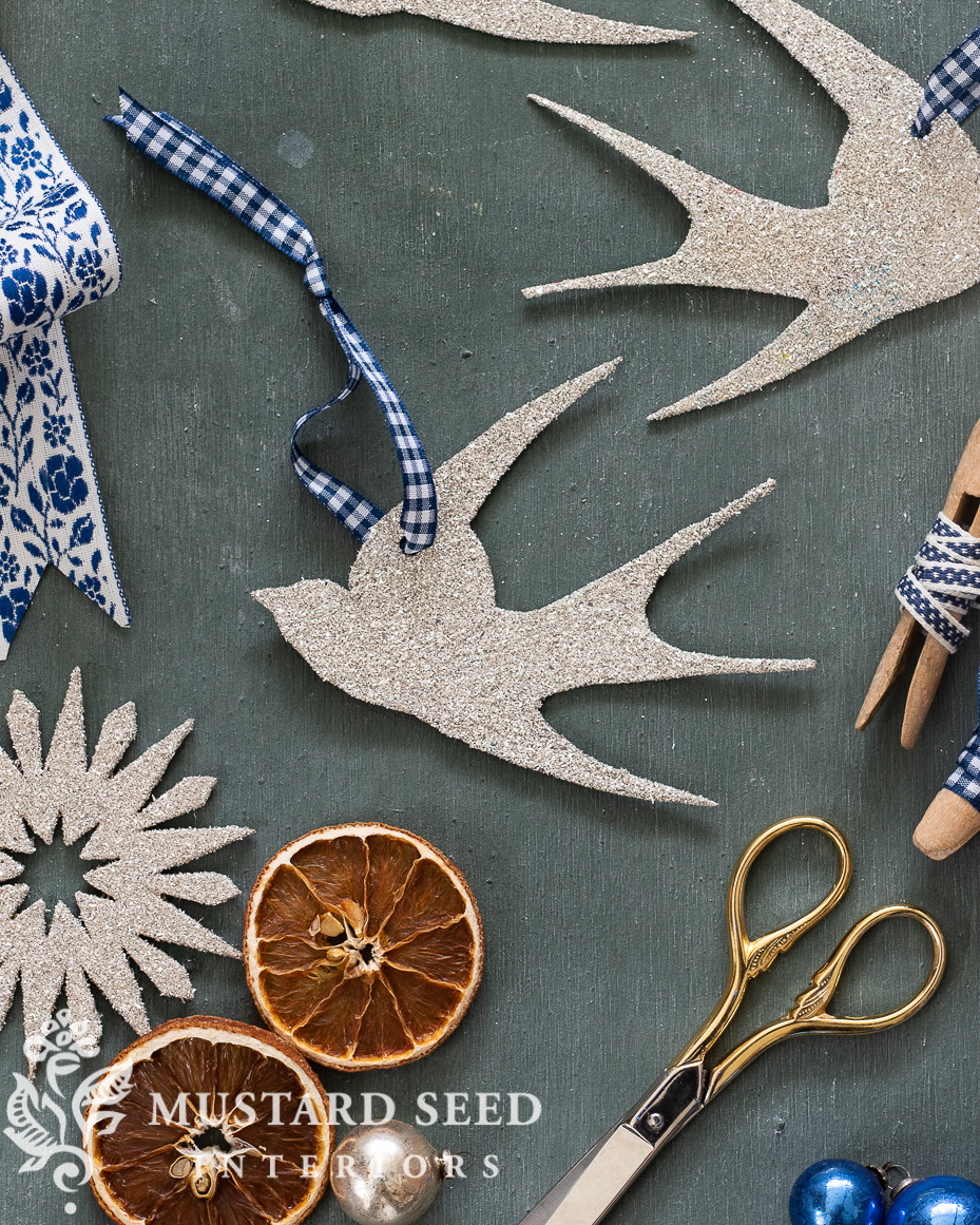 swallow bird ornament from a cereal box | german glass glitter projects | christmas crafts