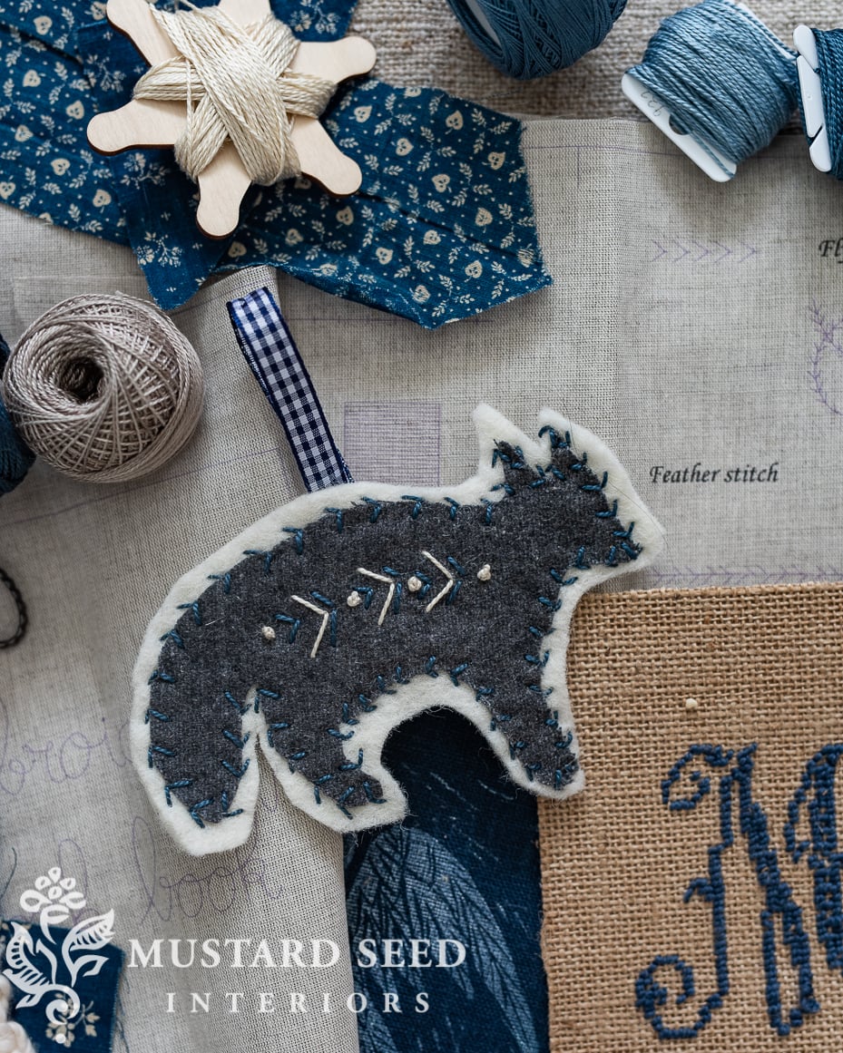 embroidered fox ornament | miss mustard seed