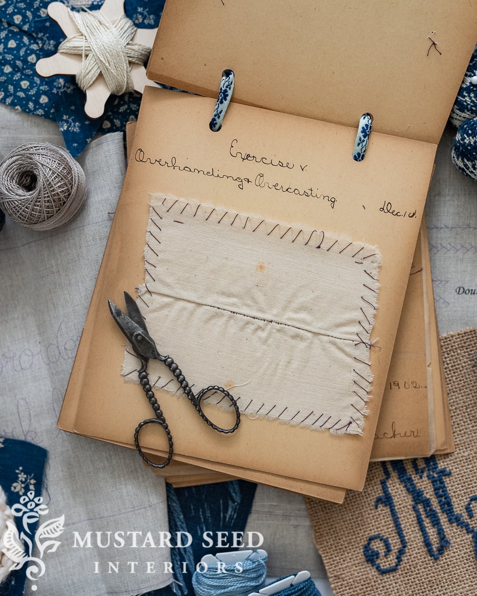 antique sewing school notebook | miss mustard seed