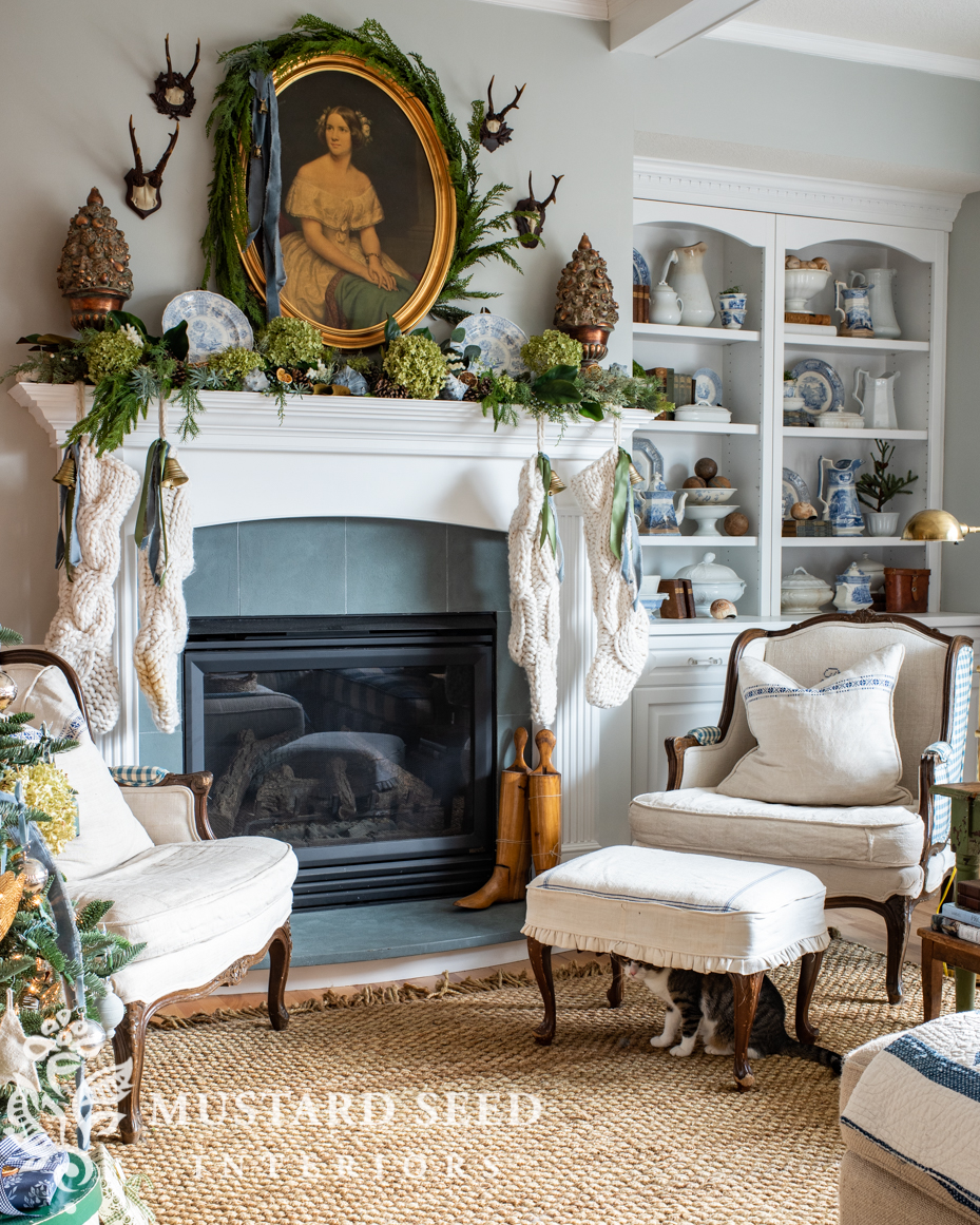 winter mantel decor with antiques | miss mustard seed