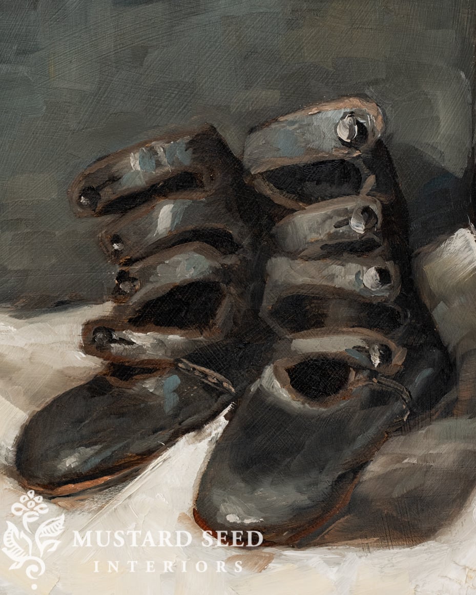 original oil paintings | victorian baby shoes | miss mustard seed | marian parsons