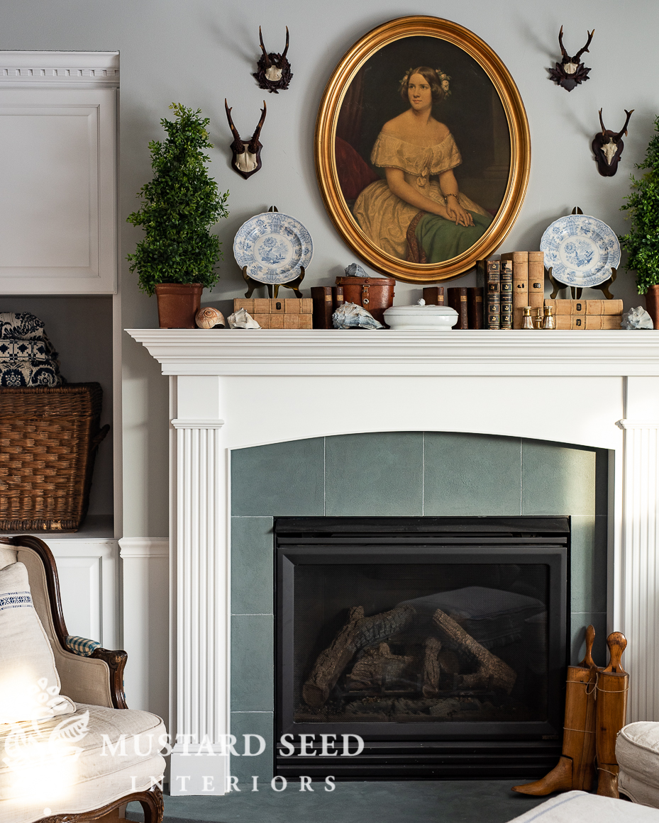 winter mantel decor with antiques | miss mustard seed