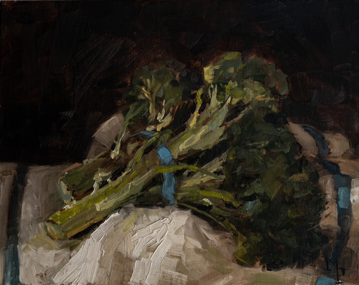 original broccoli still life oil painting | marian parsons | miss mustard seed