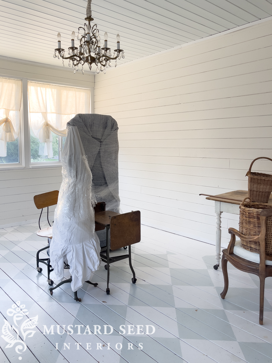 art studio | painted checkerboard floor | miss mustard seed