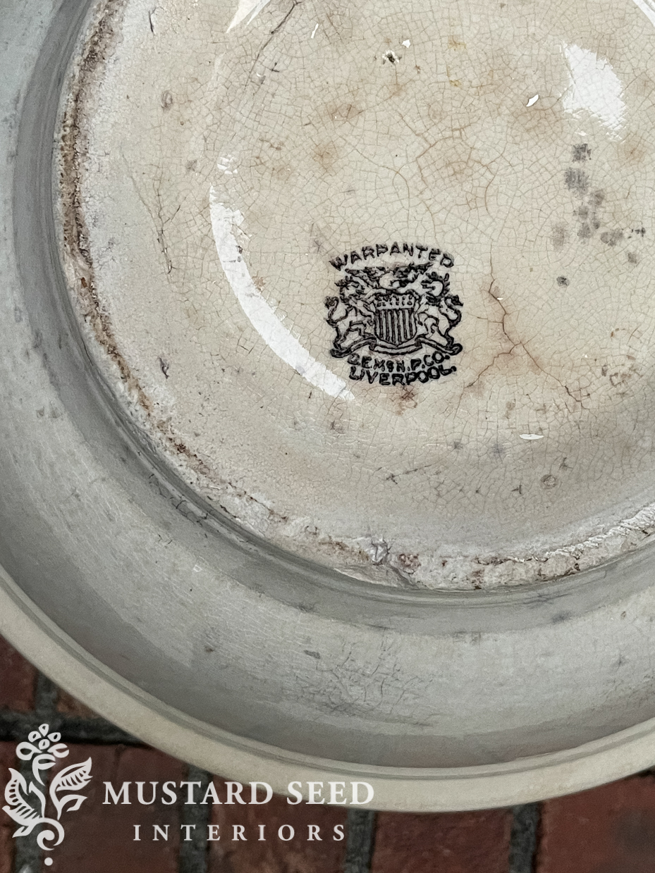 antique ironstone bowl warranted liverpool | miss mustard seed