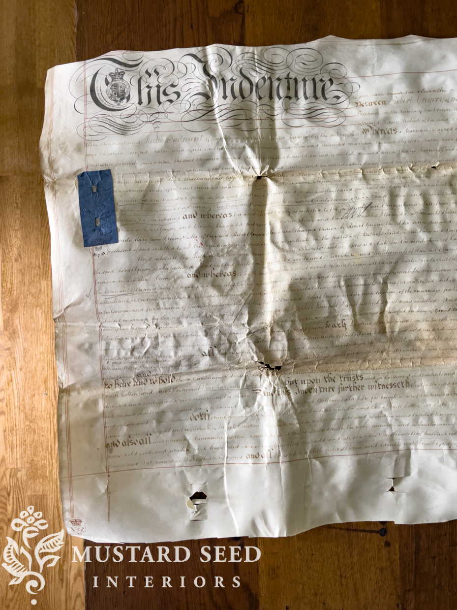 framed antique indenture | miss mustard seed