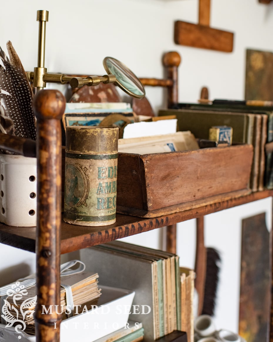 antique victorian burned bamboo shelf | miss mustard seed