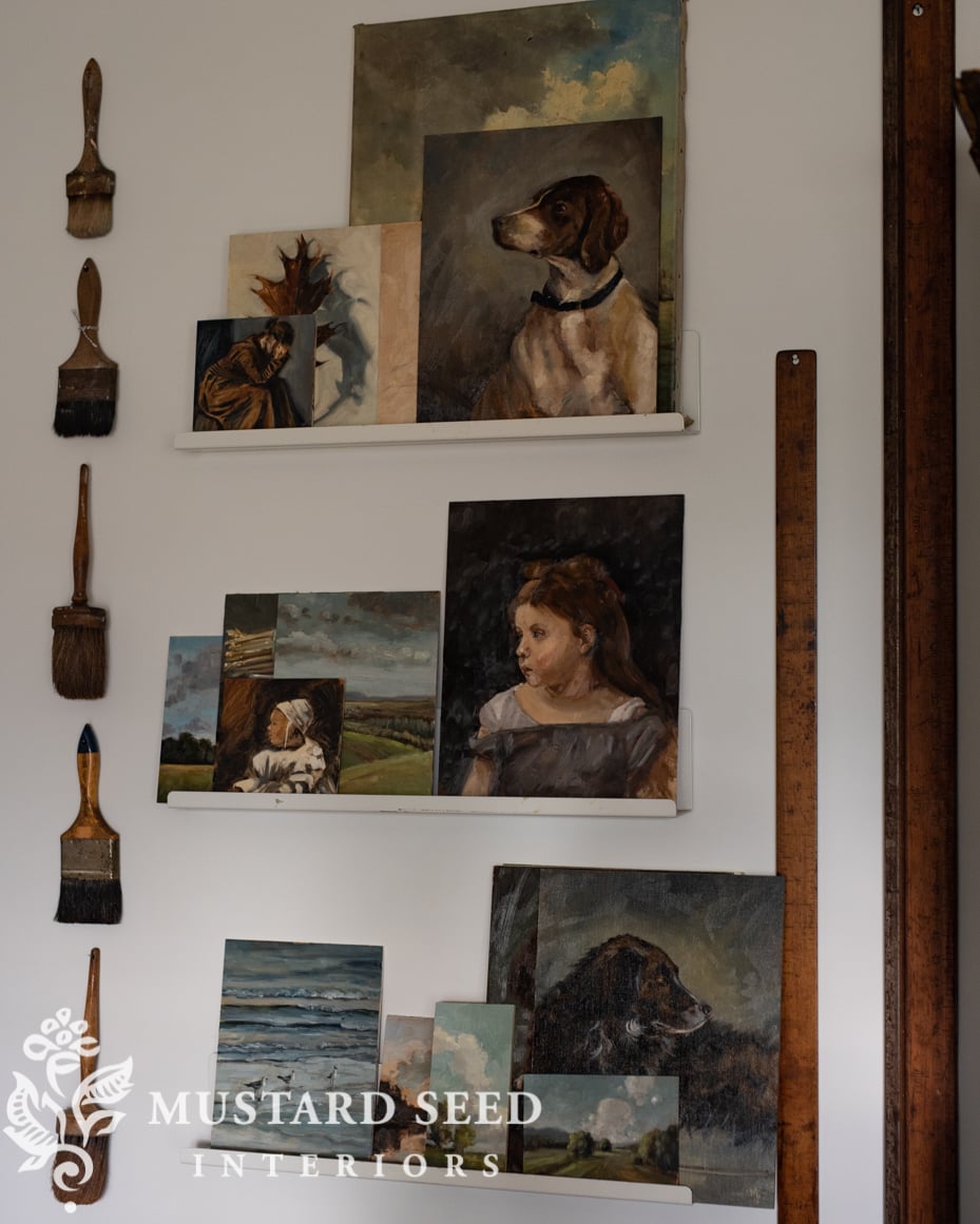 oil paintings on a drying shelf | miss mustard seed