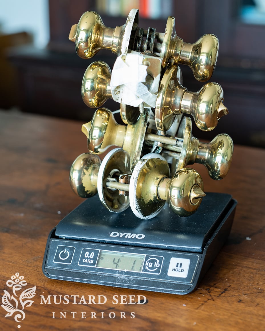 weighing builder-grade doorknobs compared to solid brass | miss mustard seed