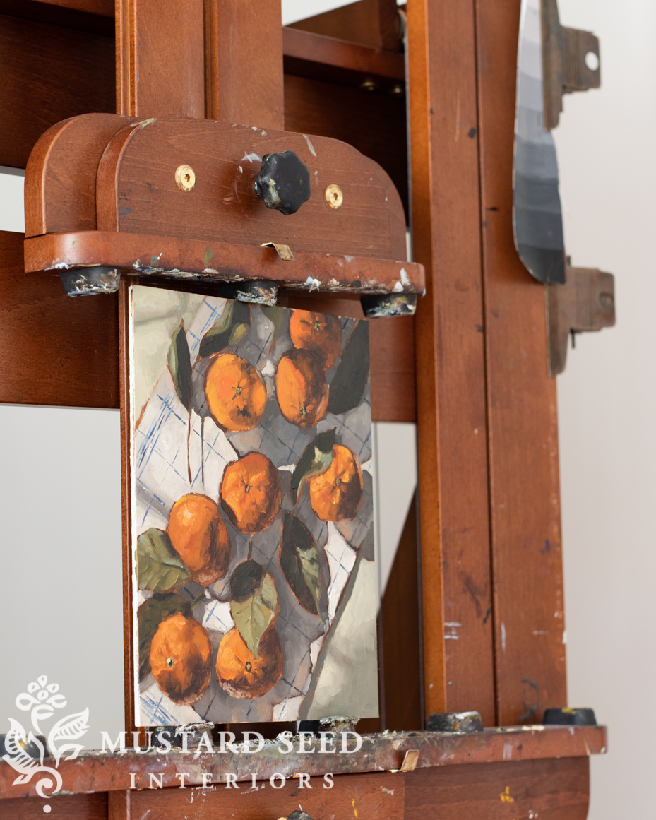 orange painting on the easel | miss mustard seed