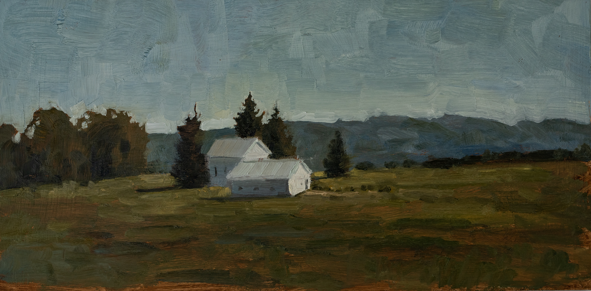 two white barns | original oil painting | marian parsons | miss mustard seed