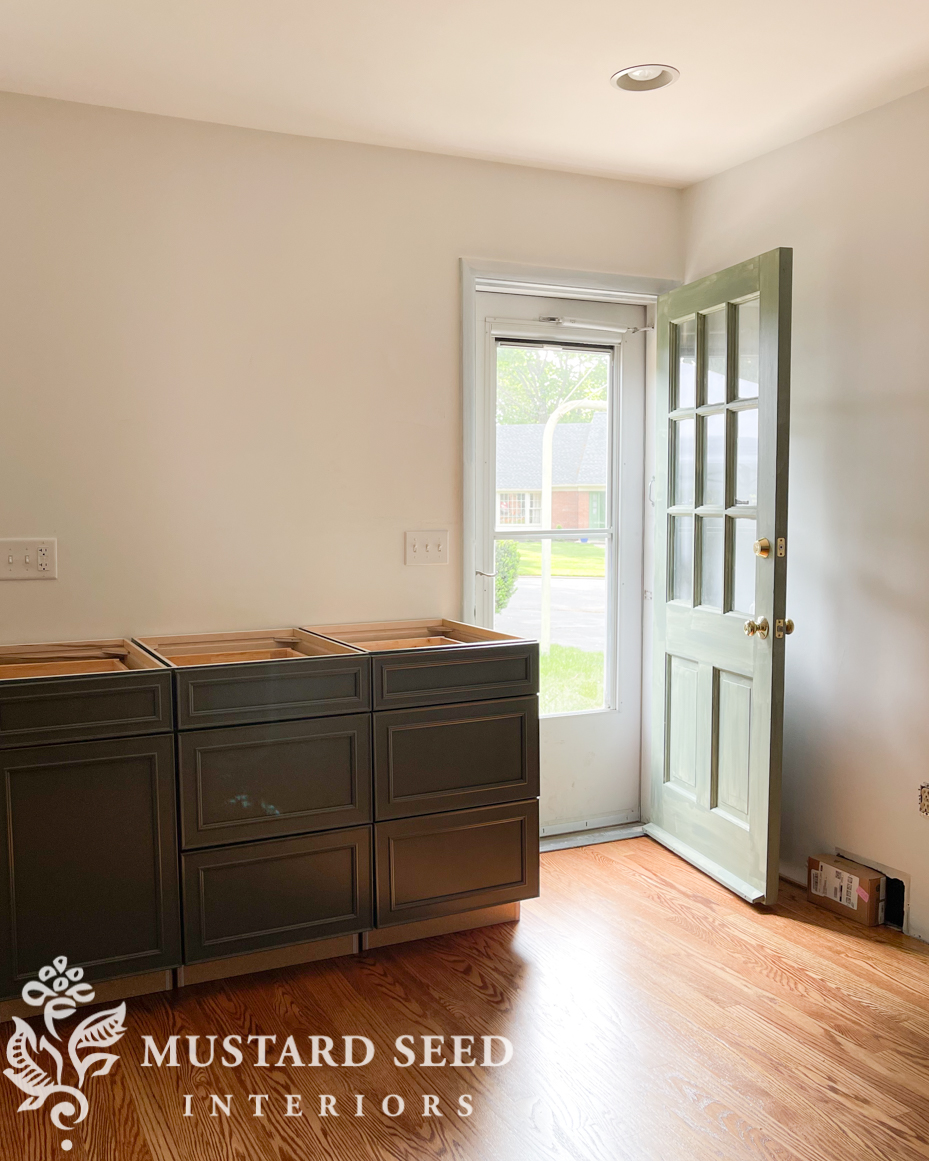 1970 kitchen renovation | waypoint painted sage 540F cabinets | miss mustard seed