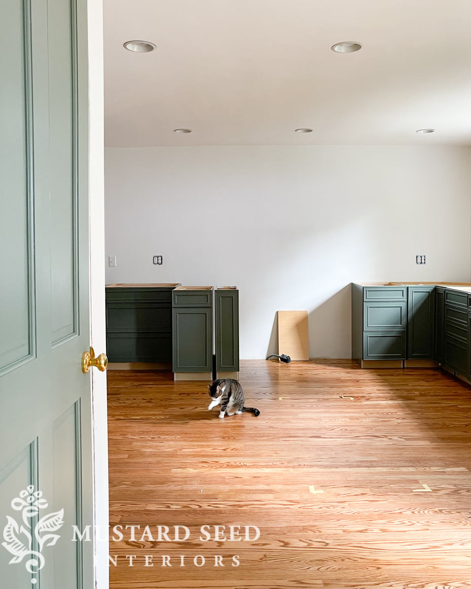 1970 kitchen renovation | waypoint painted sage 540F cabinets | miss mustard seed