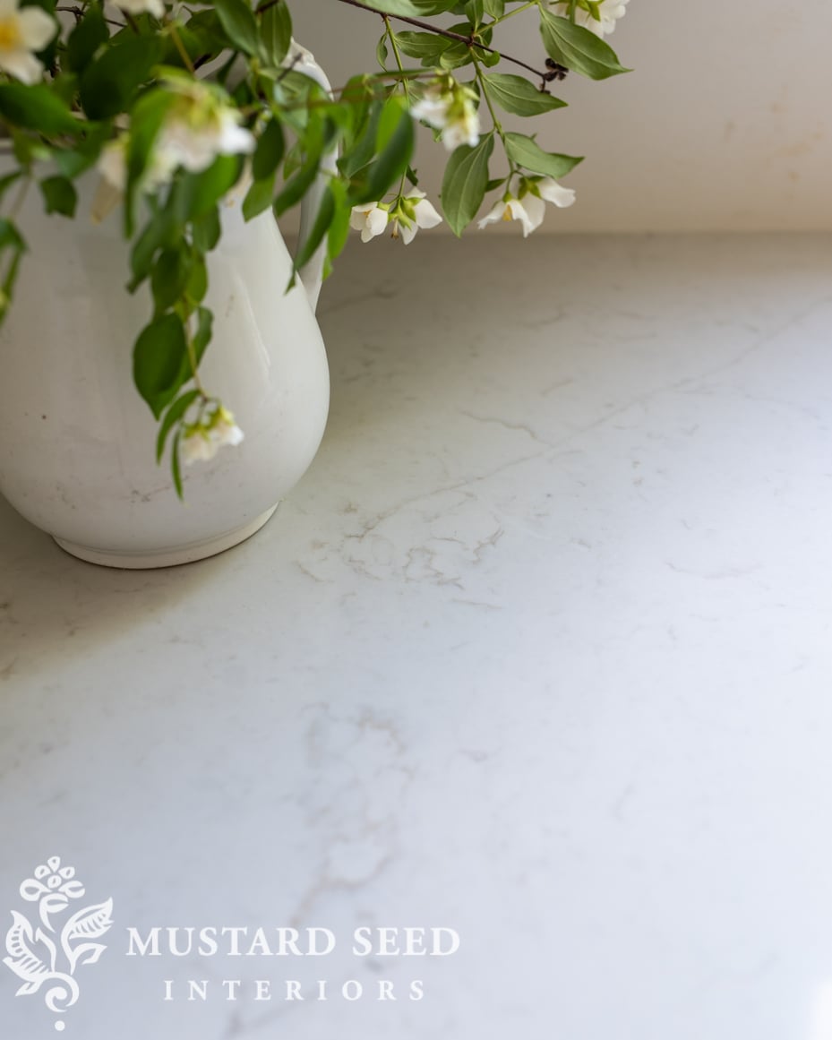 1970 kitchen renovation | Carrara caldia counters by MSI Surfaces | miss mustard seed
