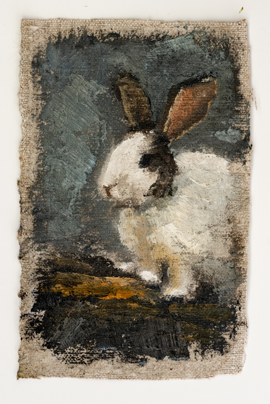 Original oil painting | rabbit bunny painting | miss mustard seed | marian parsons art