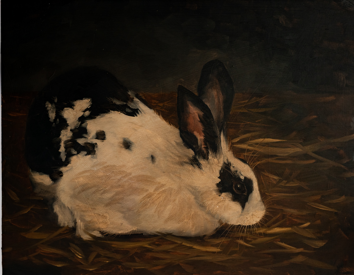 Original oil painting | rabbit bunny painting | miss mustard seed | marian parsons art
