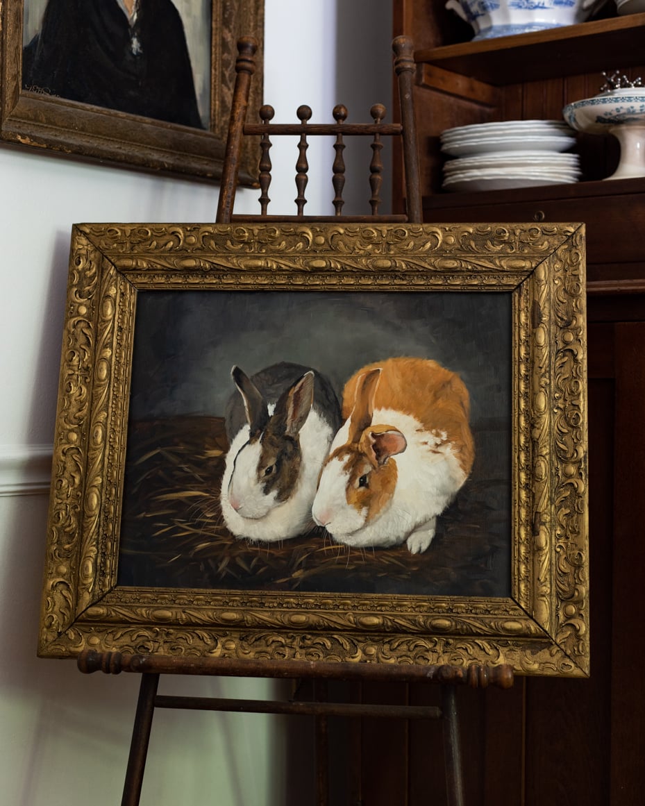 Original oil painting | rabbit bunny painting | miss mustard seed | marian parsons art