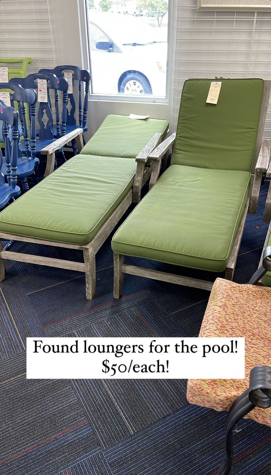 thrifted teak patio lounge chairs | miss mustard seed