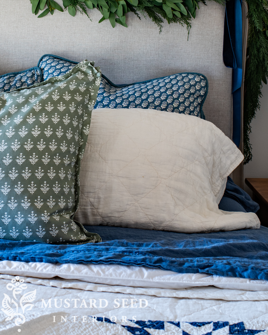 bedding from brooklinen | Christmas decorating ideas for bedrooms | miss mustard seed