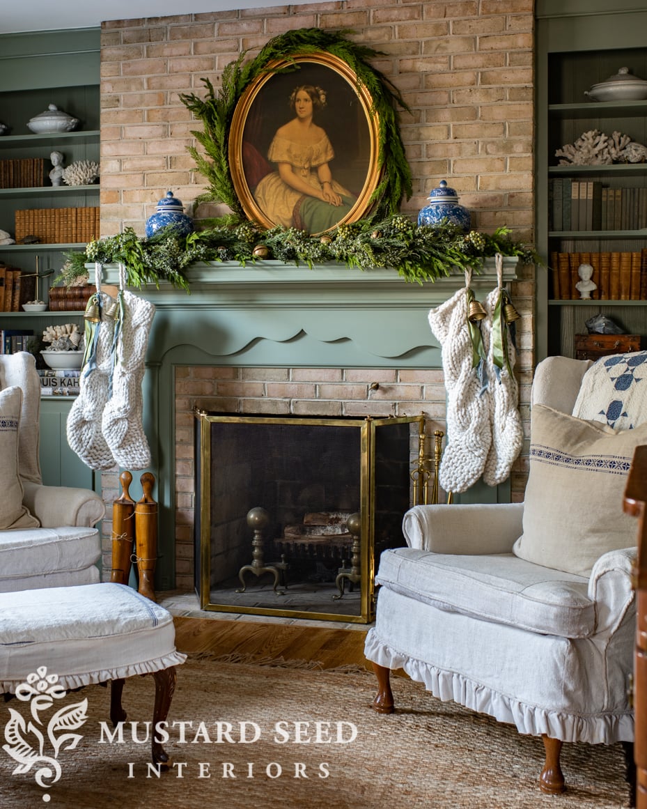 antique style mantel | card room green | farrow & ball | miss mustard seed