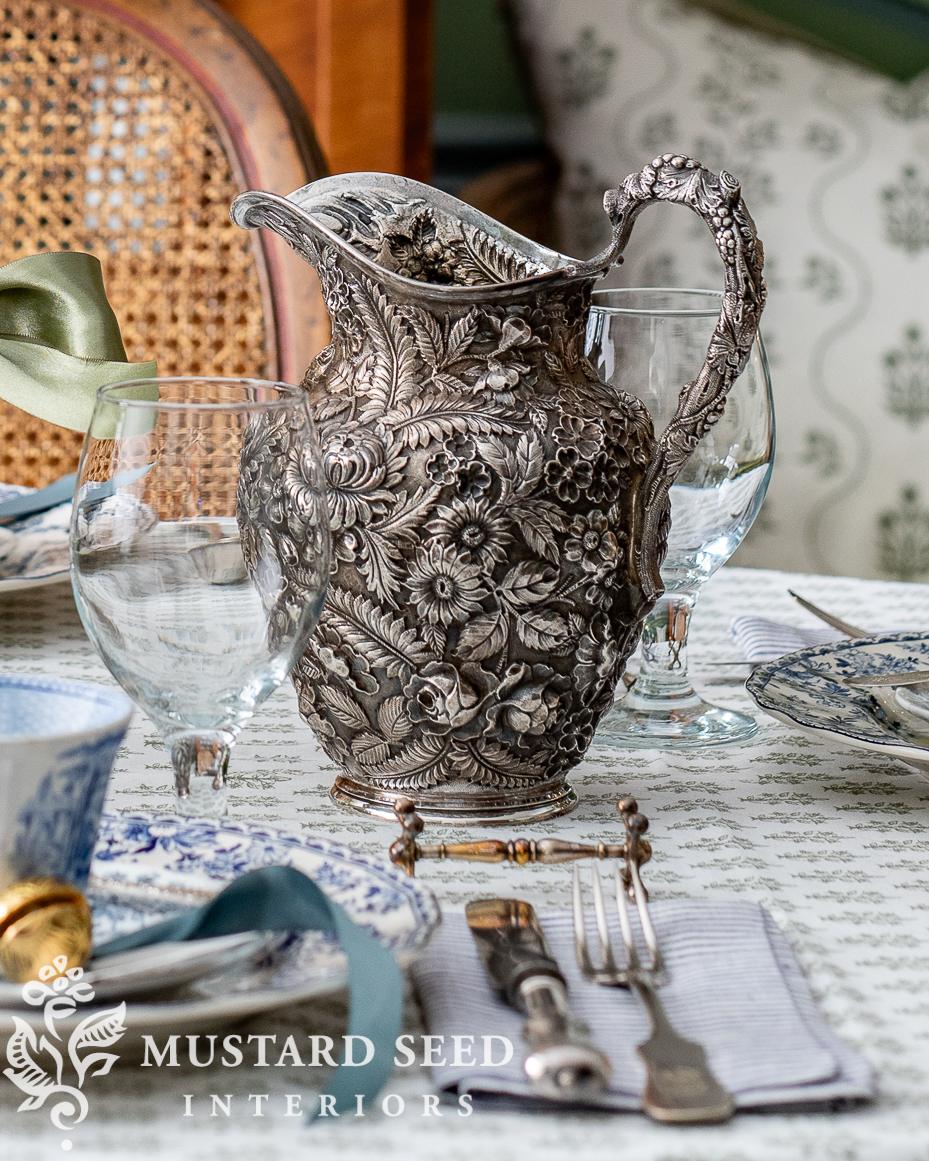 antique repoussé water pitcher | miss mustard seed