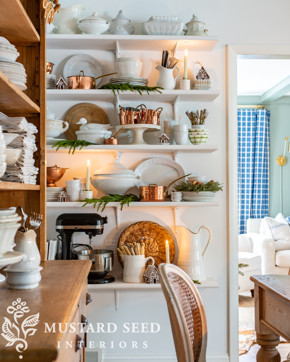 Christmas kitchen shelves | miss mustard seed