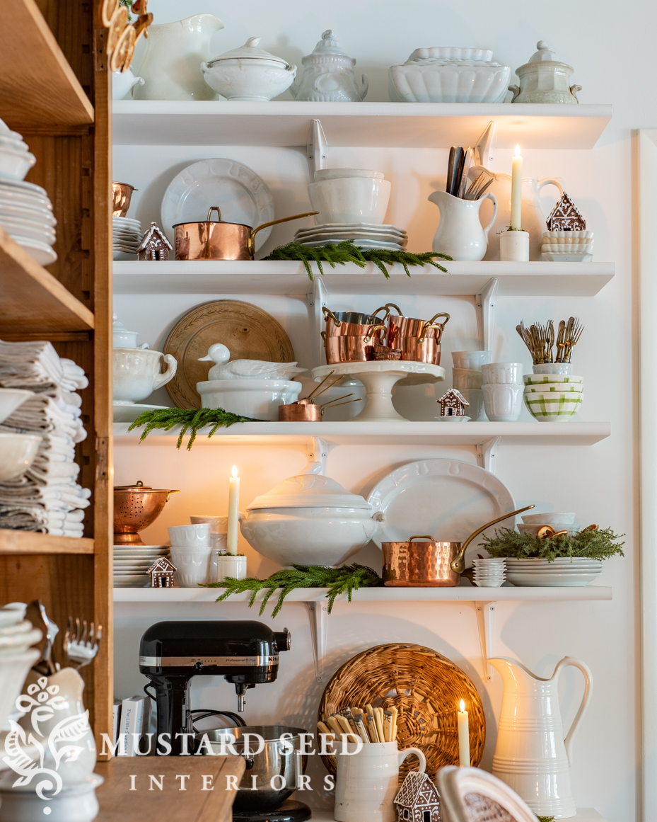 Christmas kitchen shelves | miss mustard seed