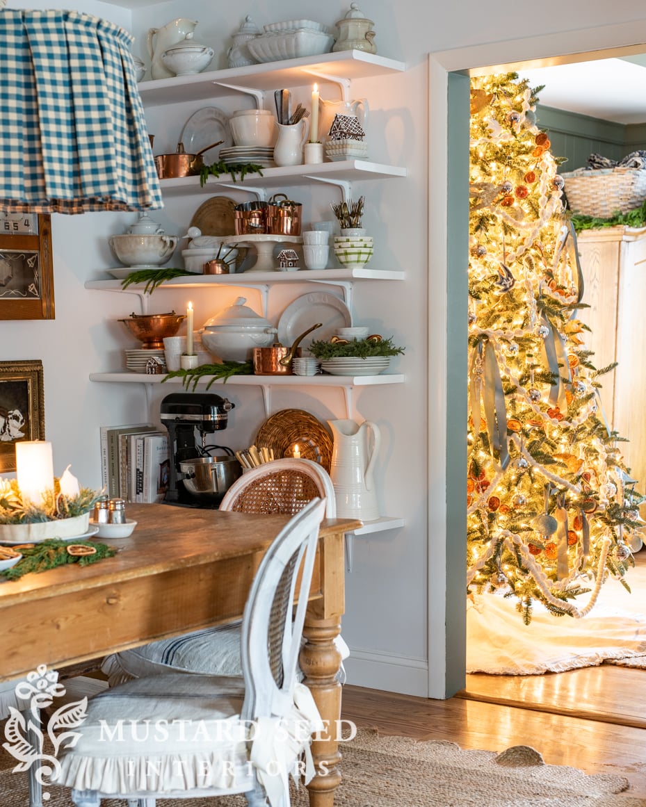 Christmas kitchen shelves | miss mustard seed